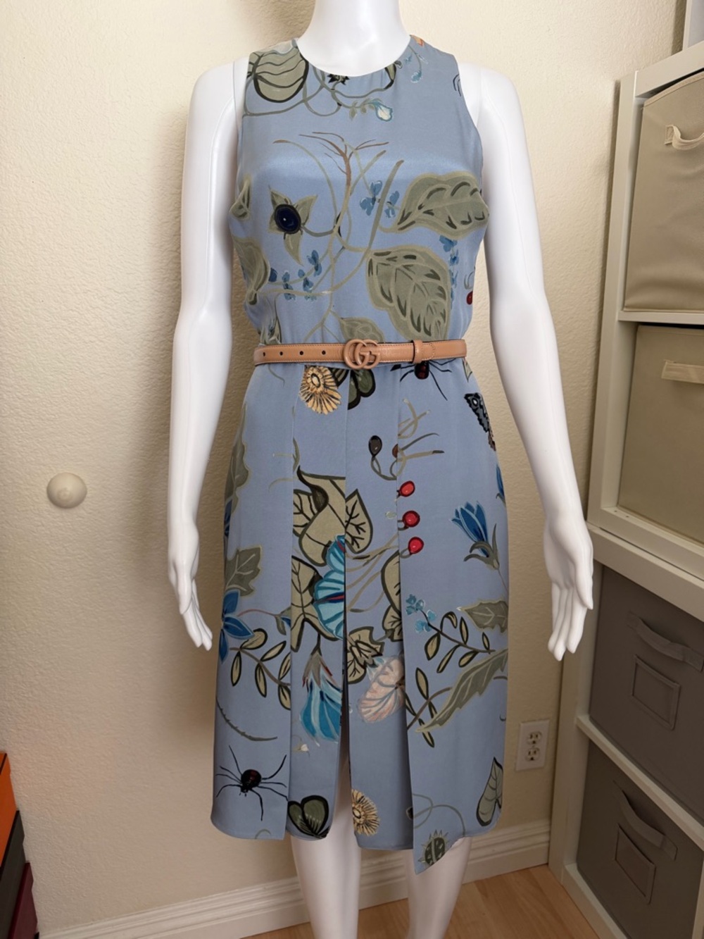 Gucci Light Blue Floral Print Sleeveless Midi Dress xs